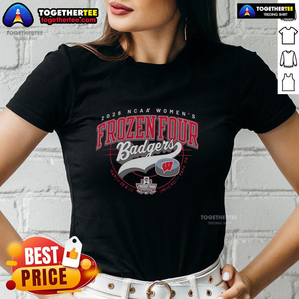 Good Wisconsin Badgers Ncaa Women'S Frozen Four 2026 Ladies Tee Good Wisconsin Badgers NCAA Women's Frozen Four 2026 Ladies Tee in vibrant red with team logo and stylish design.