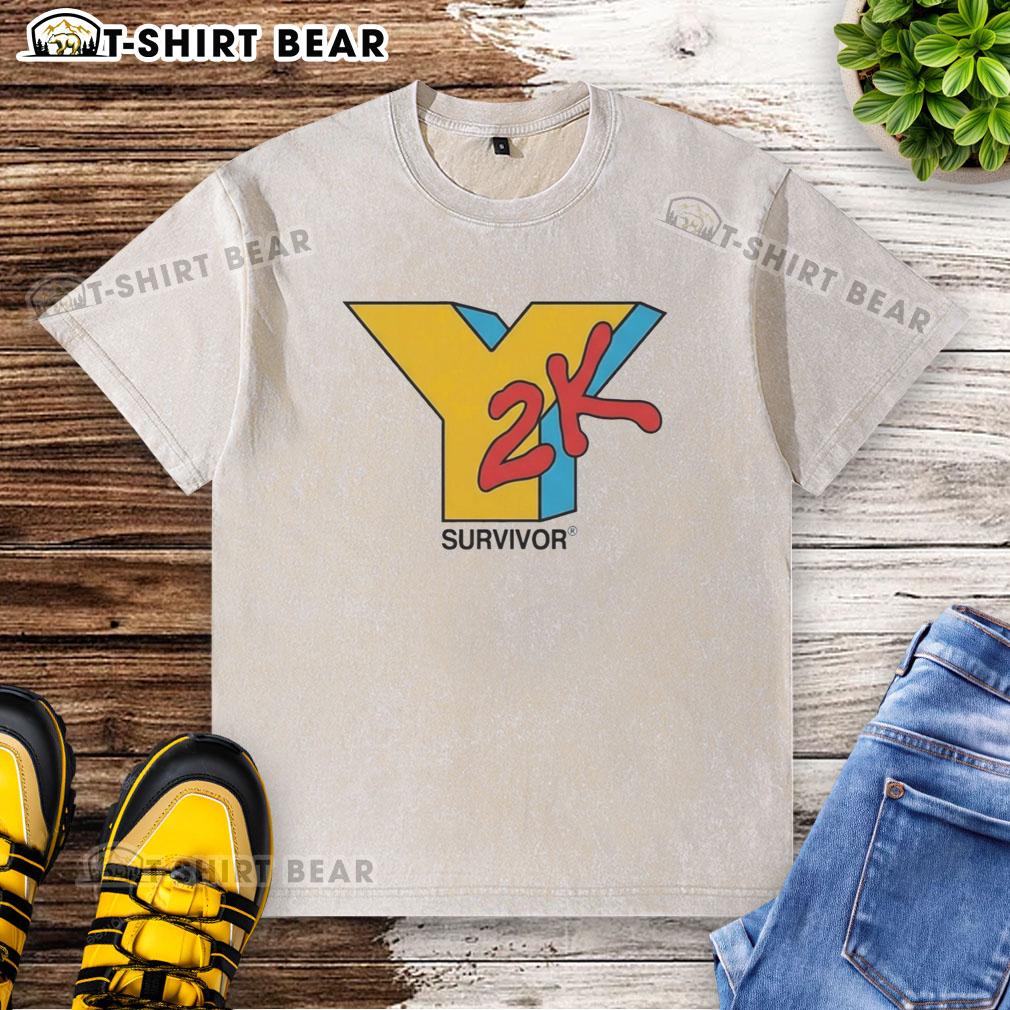 Good Y2K Survivor Logo Washed T Shirt Good Y2K Survivor logo on a washed t-shirt, perfect for vintage style enthusiasts and retro fashion lovers.