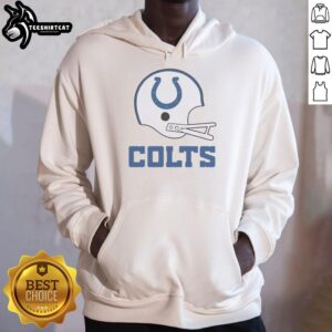 Alt Text: Stylish Indianapolis Colts football logo on a large helmet hoodie, perfect for fans and cold-weather wear.