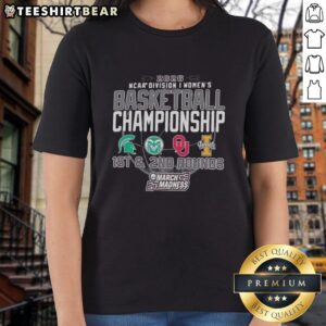 Alt Text: 2026 NCAA Division I Women's Basketball Championship tee featuring Spartans, Colorado, Idaho, and Oklahoma teams.