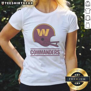 Nice Washington Commanders football logo on a big helmet featured on a stylish ladies tee shirt.