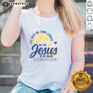 Good Life Gave Me Lemons But My Jesus Makes Lemonade Ladies Tee design showcasing a vibrant, uplifting graphic.