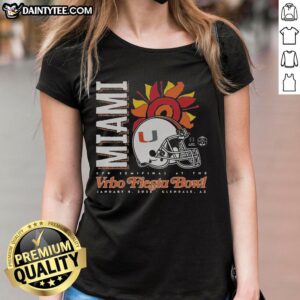 Original Miami 2026 Fiesta Bowl ladies tee featuring bold graphics and a stylish fit for game day celebrations.
