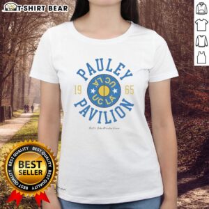 Official UCLA Nell and John Wooden Court at Pauley Pavilion, 1995 Ladies Tee showcasing iconic basketball arena design.
