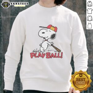 Official Peanuts Snoopy Play Ball Raglan Sweatshirt featuring Snoopy playing baseball in a vibrant design.