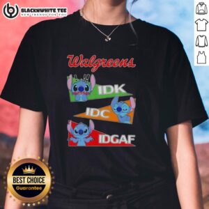 Top-Stitch X Walgreens 'Mood: IDK I Don't Care IDC IDGAF' Ladies Tee featuring a stylish graphic design on a comfy shirt.
