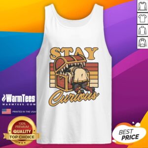 Pretty Friesen Elf Anime Treasure Stay Curious tank top featuring a colorful design and whimsical artwork.