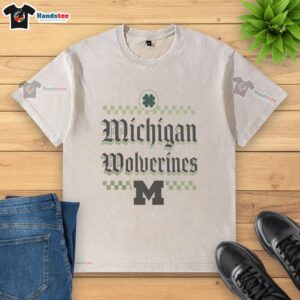 Nice Michigan Wolverines St. Patrick's Day washed t-shirt in green, perfect for celebrating in style.