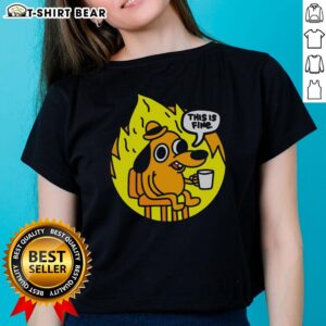 Nice This Is Fine Meme Ladies Tee featuring a cartoon dog in a burning room, perfect for meme lovers and casual wear.