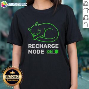 Official Neon Cat Recharge Mode On Ladies Tee featuring a vibrant neon cat design perfect for casual wear.