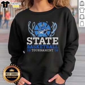 Alt Text: Original State Basketball Tournament 2026 sweatshirt featuring a vibrant ship logo design for fans and players.