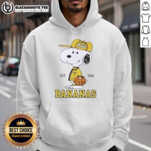 Pretty Peanuts Snoopy X Savannah Bananas Est 2016 hoodie featuring vibrant graphics and cozy design.