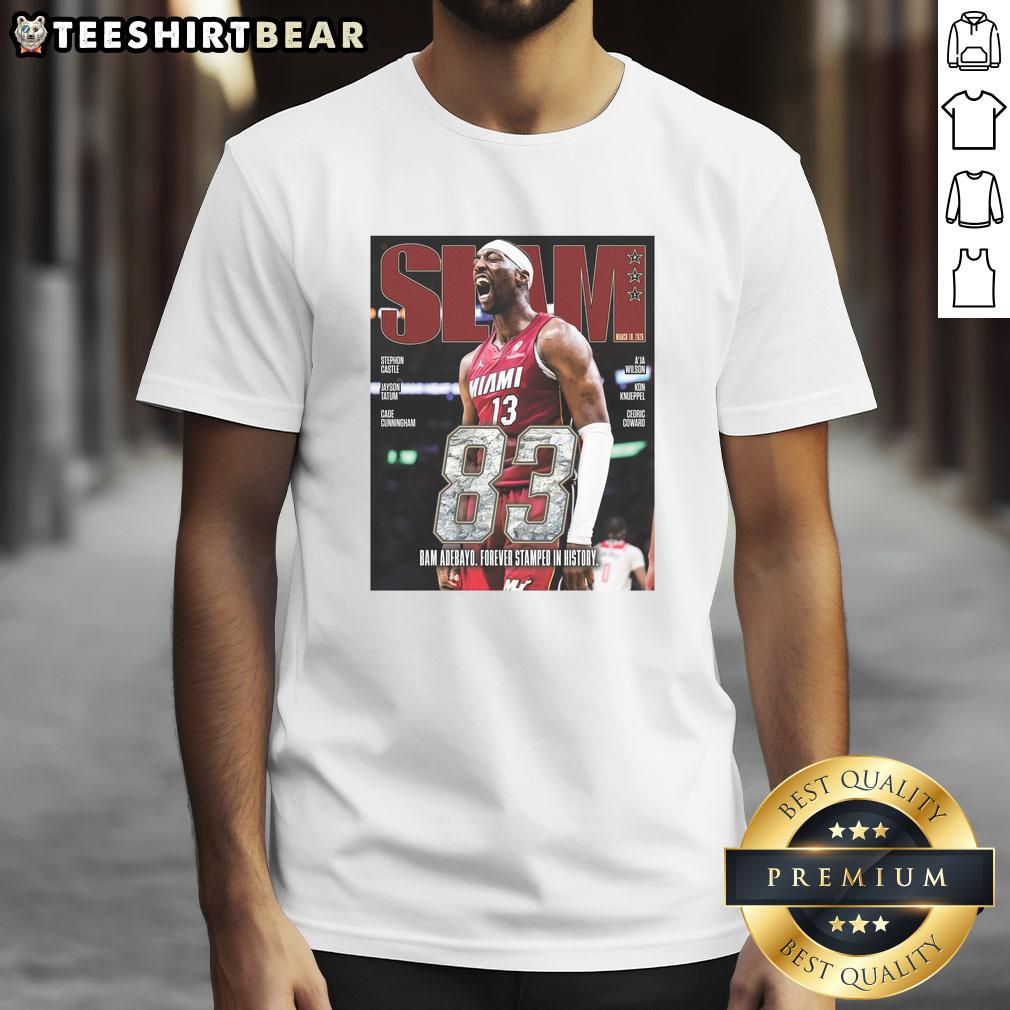 hot-bam-adebayo-miami-heat-basketball-83-point-slam-261-magazine-t-shirt Hot Bam Adebayo Miami Heat Basketball 83 Point Slam T-Shirt featured in 261 Magazine, showcasing vibrant sportswear design.