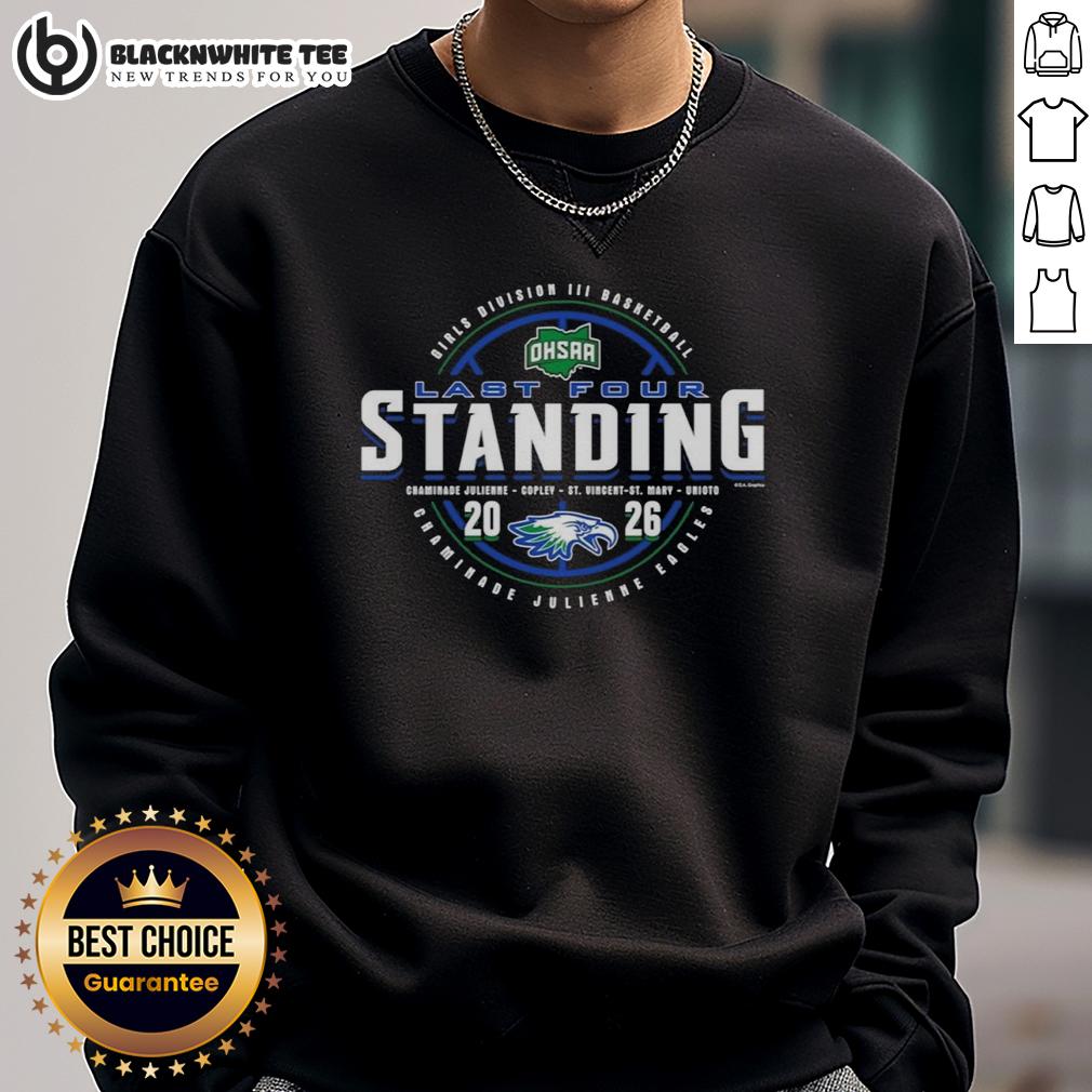 Hot Chaminade Julienne Eagles 2026 OHSAA Girls Basketball Division 3 Last Four Standing Sweatshirt Hot Chaminade Julienne Eagles 2026 OHSAA Girls Basketball Division 3 Last Four Standing Sweatshirt in vibrant colors.