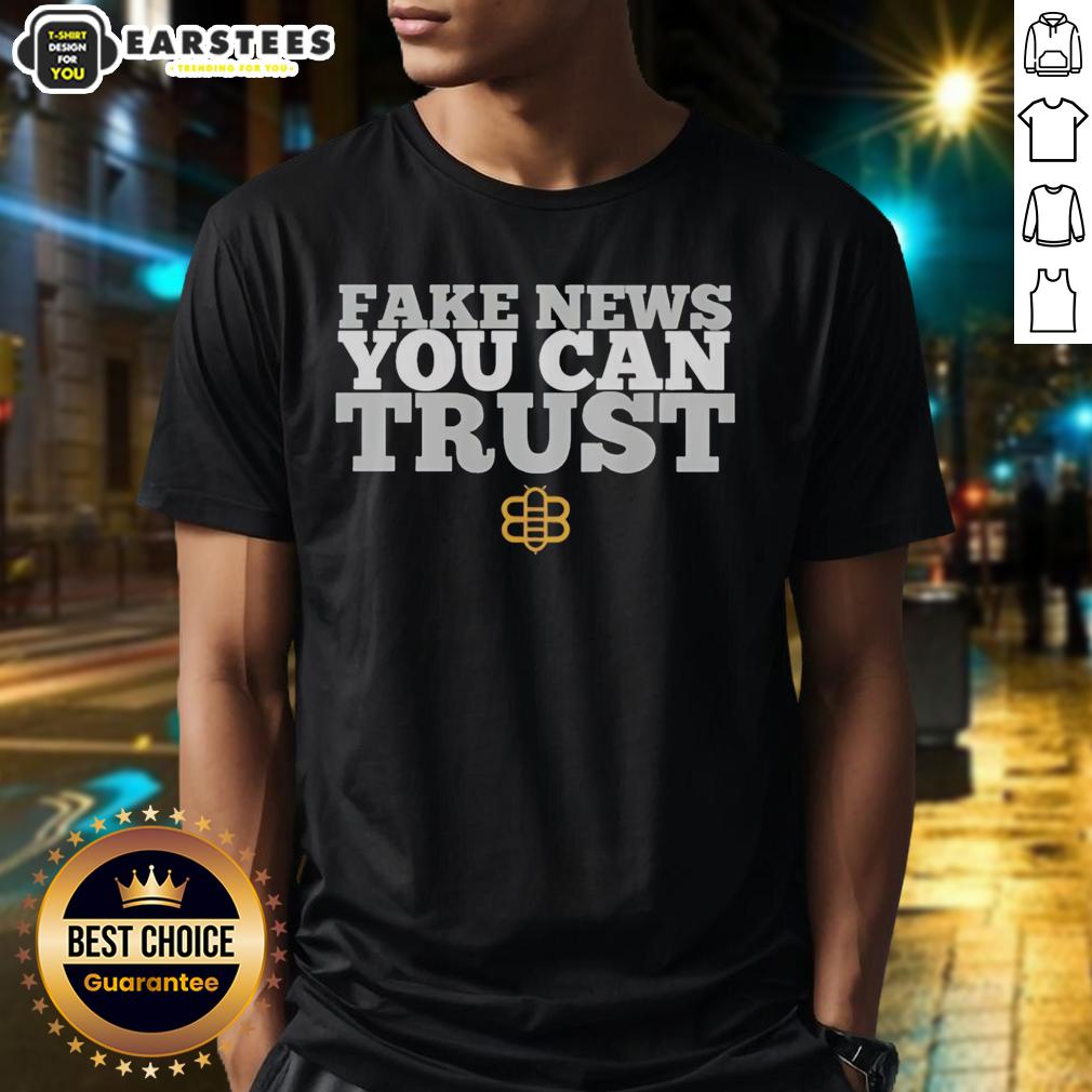 hot-fake-news-you-can-trust-bee-logo-t-shirt-1 Hot Fake News You Can Trust Bee Logo T-Shirt featuring a vibrant bee graphic and bold text design for trendy casual wear.
