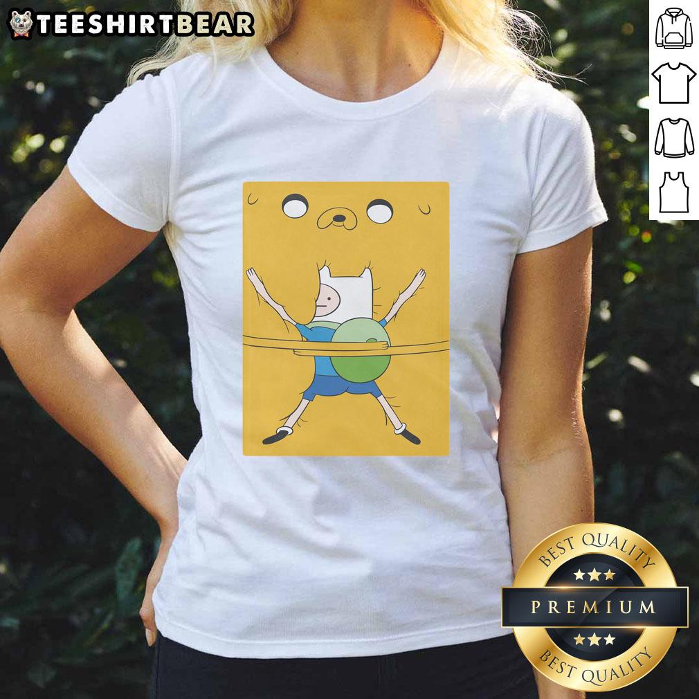 hot-finn-hugging-jake-bro-hug-adventure-time-movie-ladies-tee Hot Finn hugging Jake in a bro hug from Adventure Time on a stylish ladies tee design.
