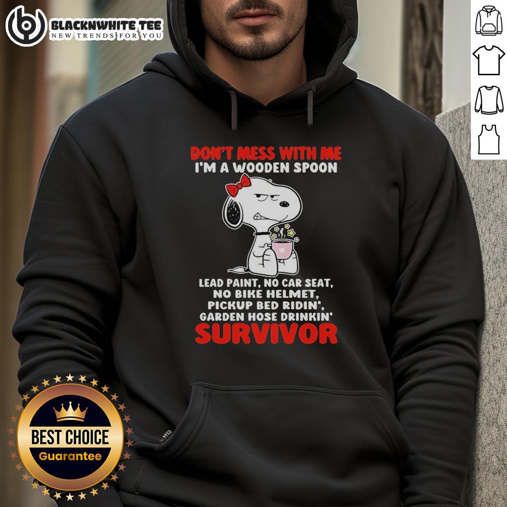 Hot Grumpy Snoopy Don't Mess With Me I'm A Wooden Spoon Lead Paint No Car Seat No Bike Helmet Hoodie Alt Text: Hot Grumpy Snoopy hoodie with Don't Mess With Me design, featuring a wooden spoon, lead paint, and no car seat or bike helmet.