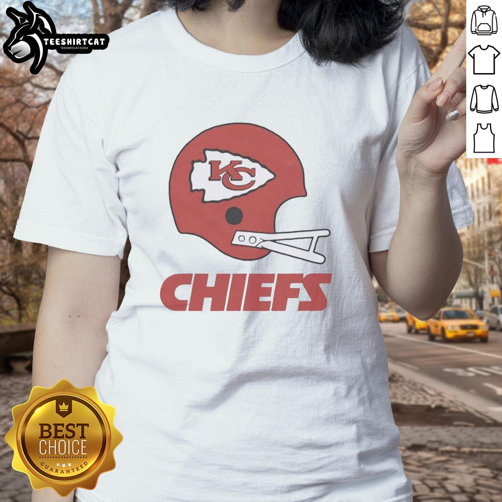 hot-kansas-city-chiefs-football-logo-in-big-helmet-ladies-tee Alt Text: Hot Kansas City Chiefs football logo on a big helmet, featured on a stylish ladies' tee for fans and fashion lovers.