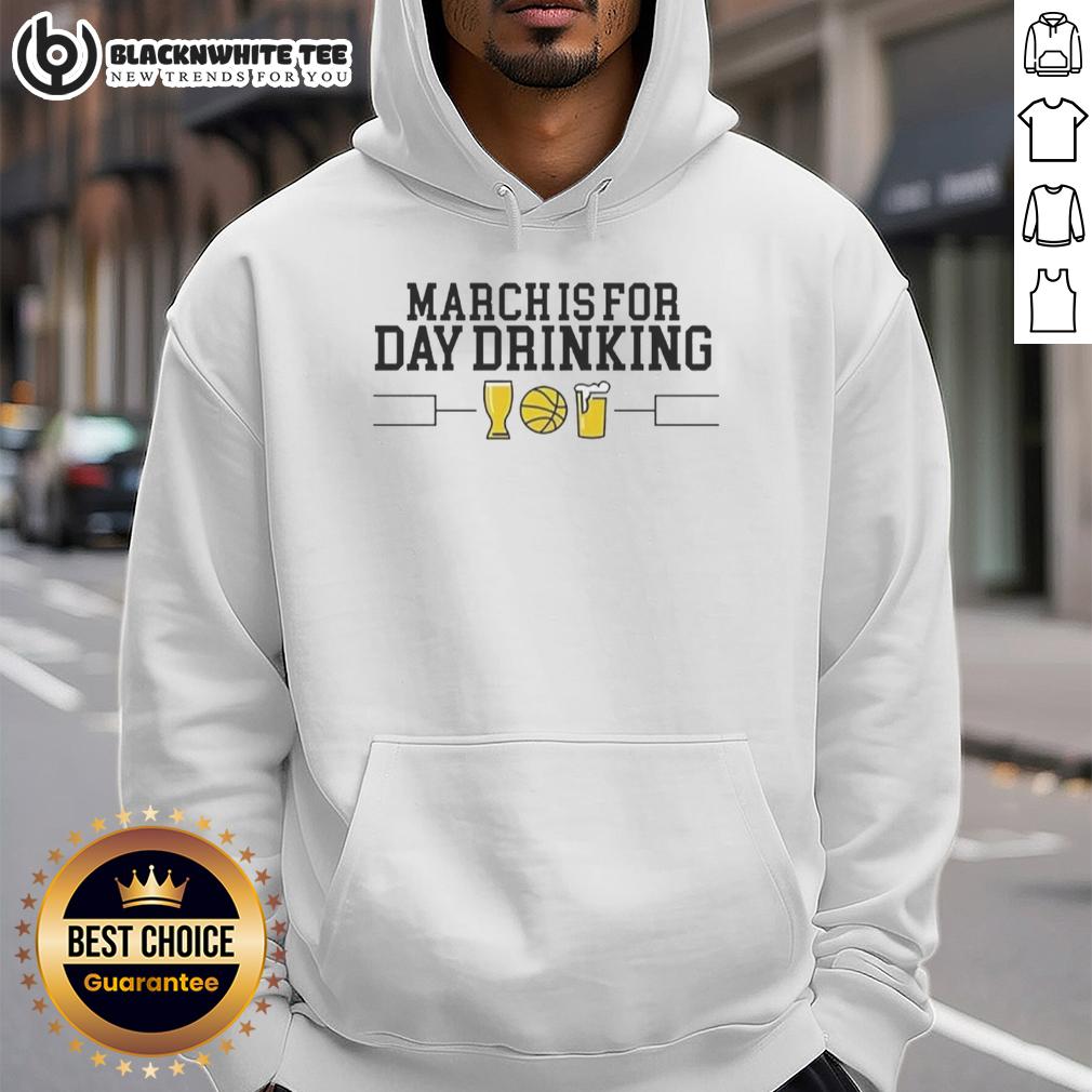 Hot March Is For Day Drinking Hoodie Cozy Hot March Is For Day Drinking Hoodie displayed on a hanger, perfect for casual outdoor gatherings and spring fashion.