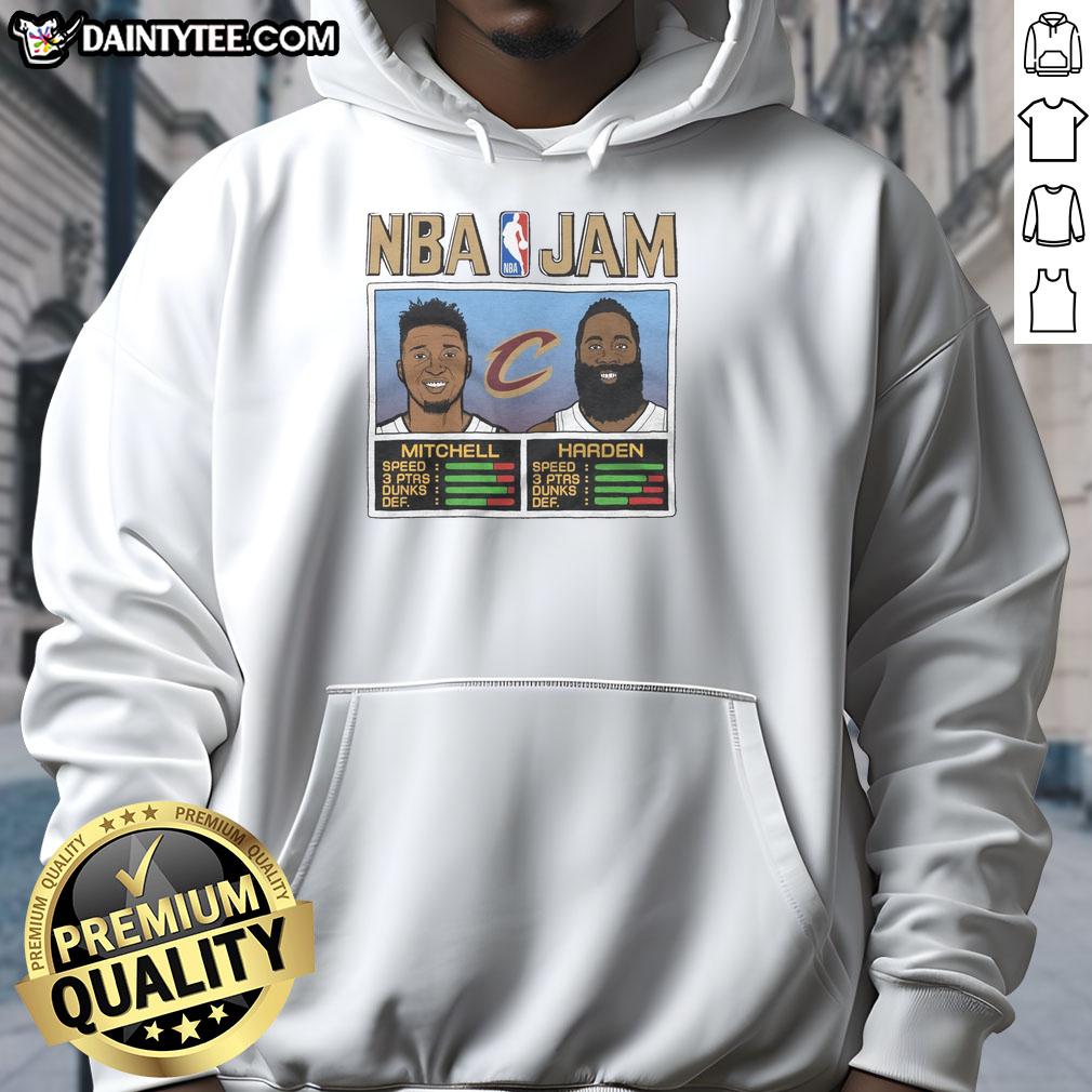 hot-nba-jam-cavs-mitchell-and-harden-hoodie Hot NBA Jam hoodie featuring Cavs' Donovan Mitchell and James Harden in vibrant design, perfect for basketball fans.