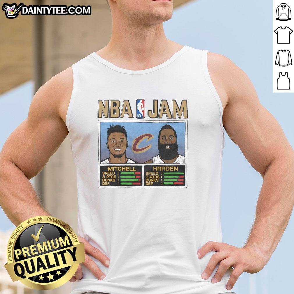 hot-nba-jam-cavs-mitchell-and-harden-tank-top Hot NBA Jam Cavs Mitchell and Harden tank top featuring vibrant graphics for basketball fans and collectors.
