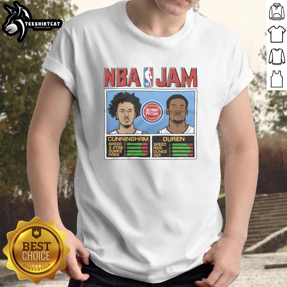 hot-nba-jam-pistons-cunningham-and-duren-t-shirt-1 Hot NBA Jam Pistons Cunningham and Duren T-Shirt featuring vibrant graphics of the iconic players in action.