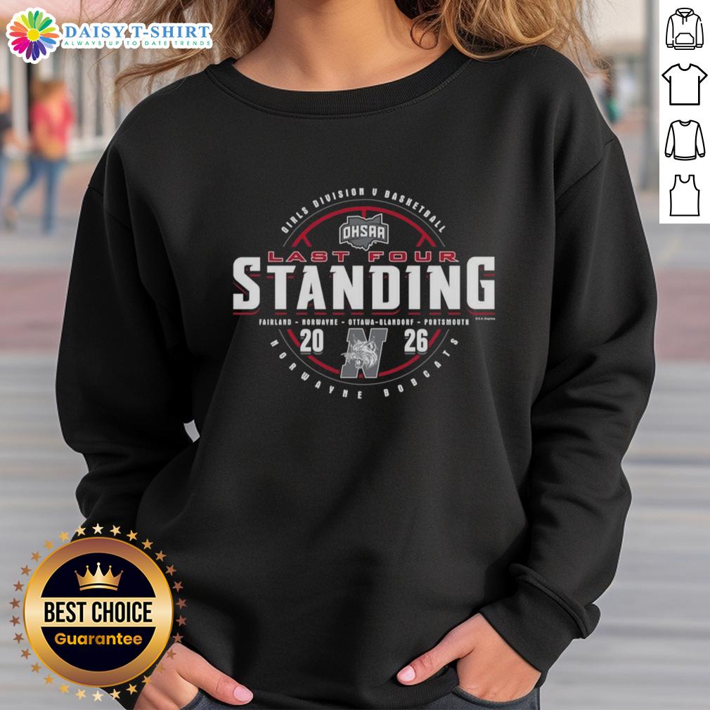 Hot Norwayne Bobcats 2026 OHSAA Girls Basketball Division 5 Last Four Standing Sweatshirt Hot Norwayne Bobcats 2026 OHSAA Girls Basketball Division 5 Last Four Standing sweatshirt design in team colors.