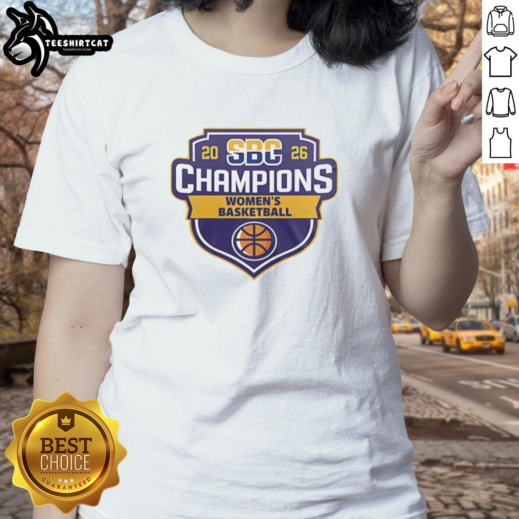 hot-sun-belt-conference-ncaaw-womens-basketball-champions-2026-logo-ladies-tee Alt Text: 2026 Hot Sun Belt Conference NCAA Women's Basketball Champions logo on a stylish ladies tee shirt