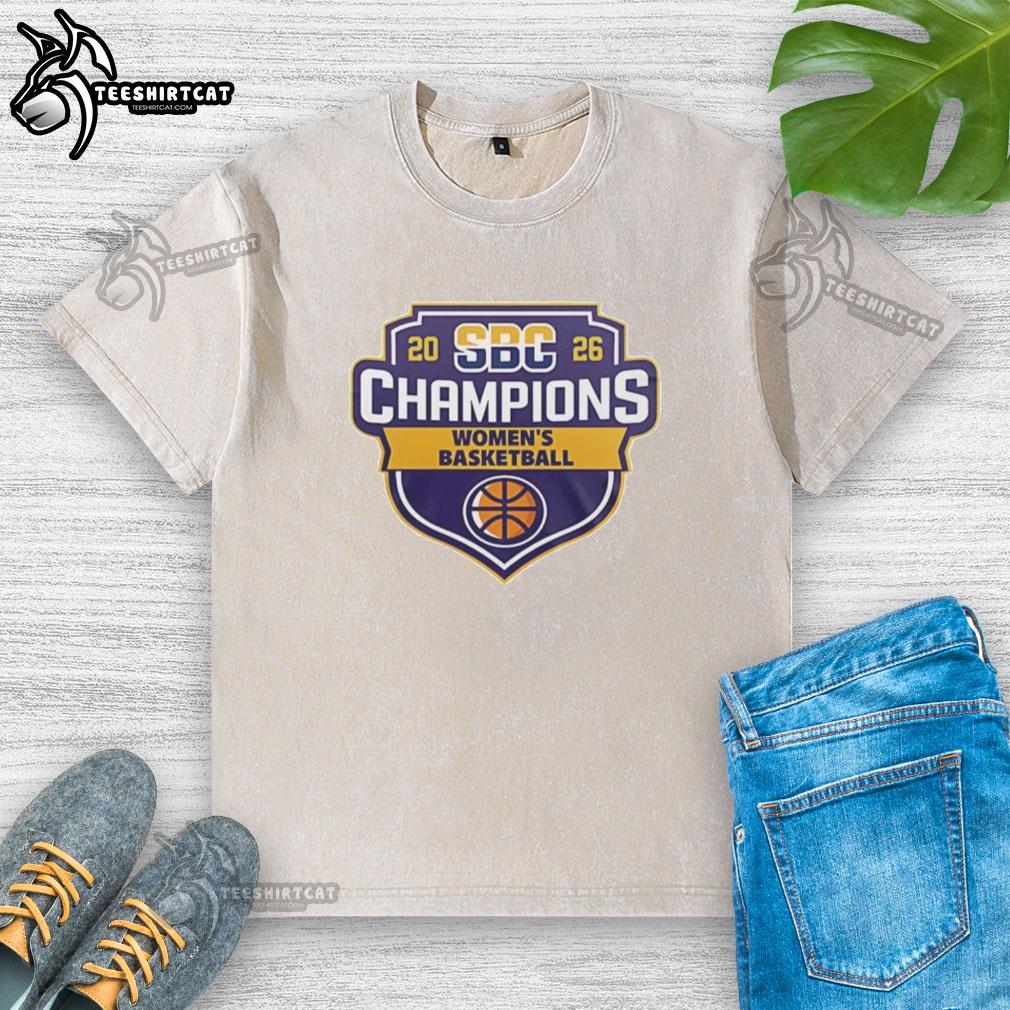 hot-sun-belt-conference-ncaaw-womens-basketball-champions-2026-logo-washed-t-shirt Alt Text: Hot Sun Belt Conference NCAA Women's Basketball Champions 2026 logo on a washed t-shirt for fans and supporters.