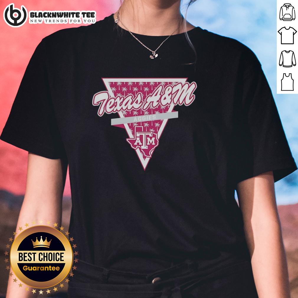 Hot Texas A&M Aggies Football Palm Tree Pattern Inside A Triangle Logo Ladies-Tee Alt Text: Hot Texas A&M Aggies football ladies tee featuring a palm tree pattern inside a triangle logo design.