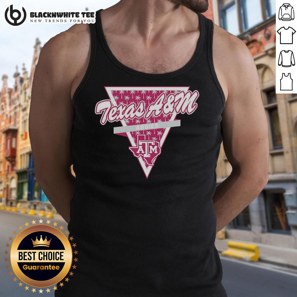 Hot Texas A&M Aggies Football Palm Tree Pattern Inside A Triangle Logo Tank Top Alt Text: Hot Texas A&M Aggies football tank top featuring a palm tree pattern inside a triangle logo design.