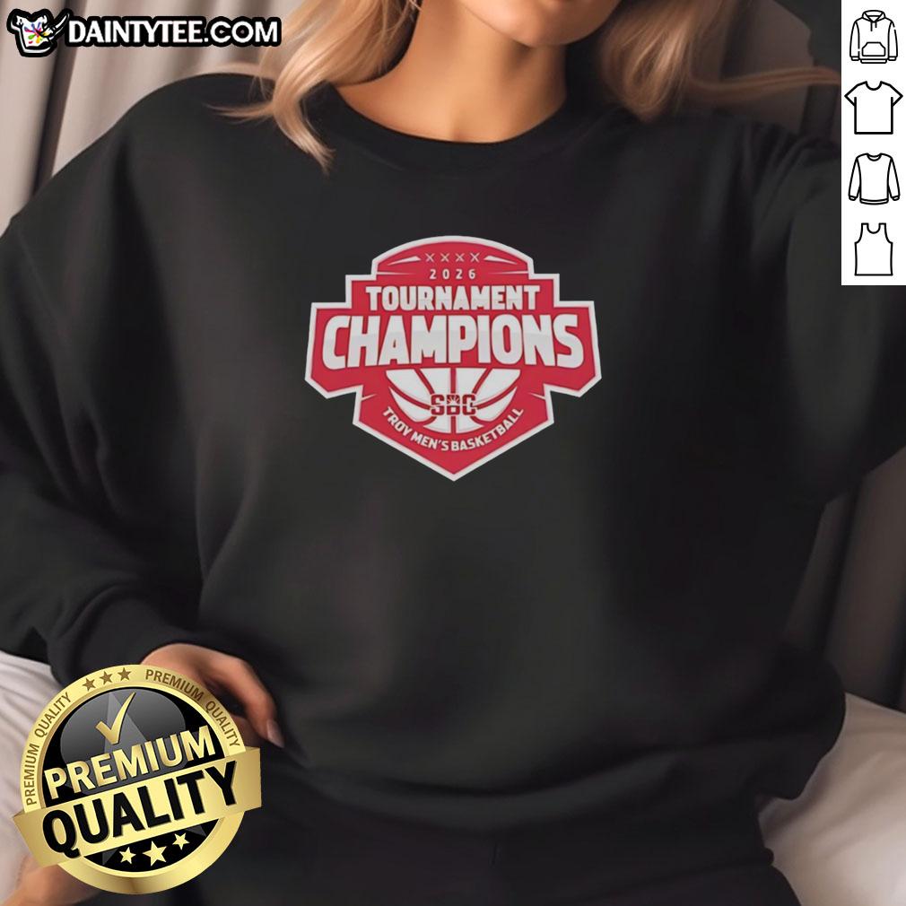 hot-troy-trojans-26-sun-belt-conference-mens-basketball-tournament-champions-sweatshirt Alt Text: Hot Troy Trojans 26 Sun Belt Conference Men's Basketball Tournament Champions sweatshirt featuring team logo.