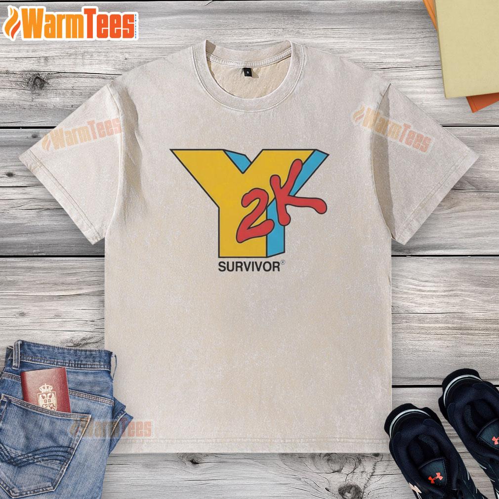 hot-y2k-survivor-logo-washed-t-shirt Hot Y2K Survivor logo on a washed t-shirt, featuring retro design and vibrant colors for a stylish vintage look.