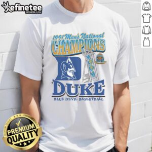 Official Duke Blue Devils '47 Foundation T-Shirt celebrating past NCAA tournament wins, showcasing team pride and history.