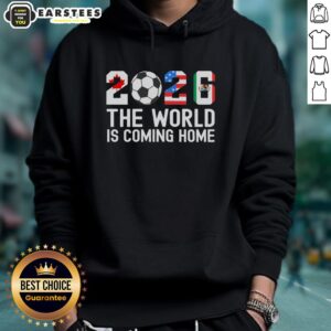 Good 2026 World Cup hoodie featuring 'The World Is Coming Home' design, perfect for football fans celebrating the event.
