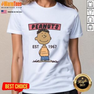Cute Peanuts Franklin Est 1967 ladies tee featuring a vibrant graphic of Franklin from the Peanuts comic series.