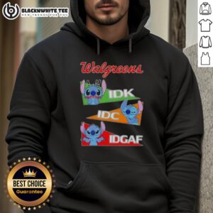 Top-Stitch X Walgreens IDC hoodie featuring a bold design, perfect for casual wear and expressing a carefree attitude.
