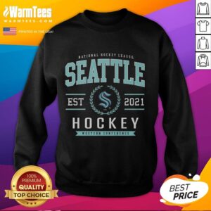 Alt Text: Stylish Seattle Kraken hockey legacy crest sweatshirt featuring team colors and logo, perfect for fans.