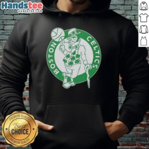 Alt Text: Boston Celtics white logo hoodie for St. Patrick's Day, featuring vibrant colors and a festive design for fans.