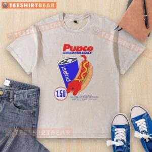 Alt Text: Stylish washed t-shirt featuring a nice hot dog and red dog design, perfect for Pupco Wholesale and Costco fans.