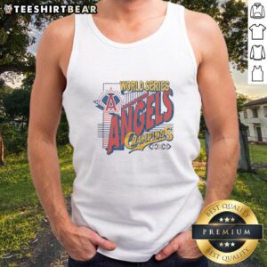 Alt Text: Hot Anaheim Angels 2002 World Series Champions tank top featuring team logo and vibrant colors, perfect for fans.