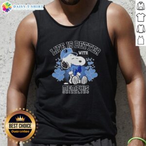 Alt Text: Cute Snoopy wearing a tank top with Memphis Grizzlies logo, showcasing Life is Better with Memphis Grizzlies design.