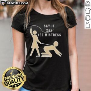 Funny Say It Say Yes Mistress Ho Is Ready Stickman Ladies Tee featuring a playful stickman design for humorous fashion.