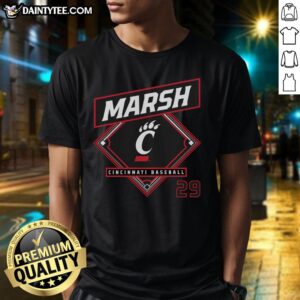 Nice Carson Marsh Cincinnati Bearcats baseball T-shirt featuring vibrant team colors and logo design for fans.