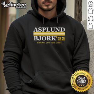 Alt Text: Stylish Nice Asplund Bjork hoodie featuring '22 Names You Can Trust' design, perfect for casual wear and street fashion.