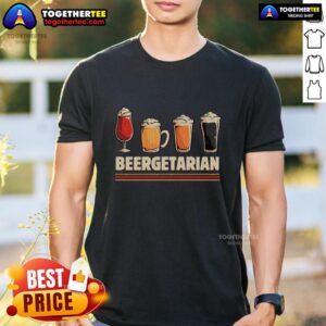 Official Beergetarian T-Shirt featuring a fun beer-themed graphic and playful text for beer lovers and vegetarians.