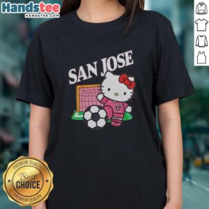 2026 San Jose Earthquakes x Hello Kitty Night celebration ladies tee featuring vibrant graphics and festive design.