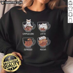 Cozy sweatshirt featuring a cute cat and coffee guide design, perfect for cat lovers and coffee enthusiasts.