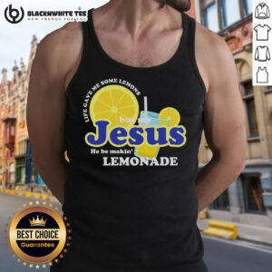 Christian quote tank top featuring 'Life Gave Me Some Lemons, Jesus Made Lemonade' design, perfect for casual wear.