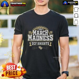 Alt Text: Original UCF Knights March Madness NCAA Division I Men's Basketball Championship T-shirt featuring team colors and logo.